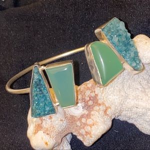 Aquamarine + Solar Druzy handcrafted gem cluster bracelet